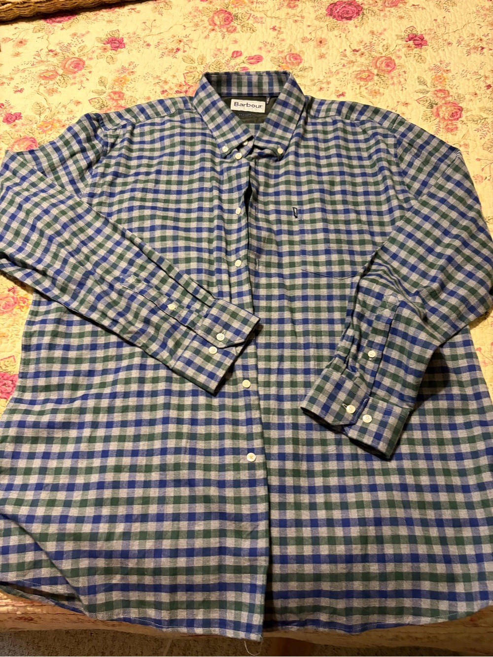 Barbour Men's Checkered Button Down in Blue & Green Like New